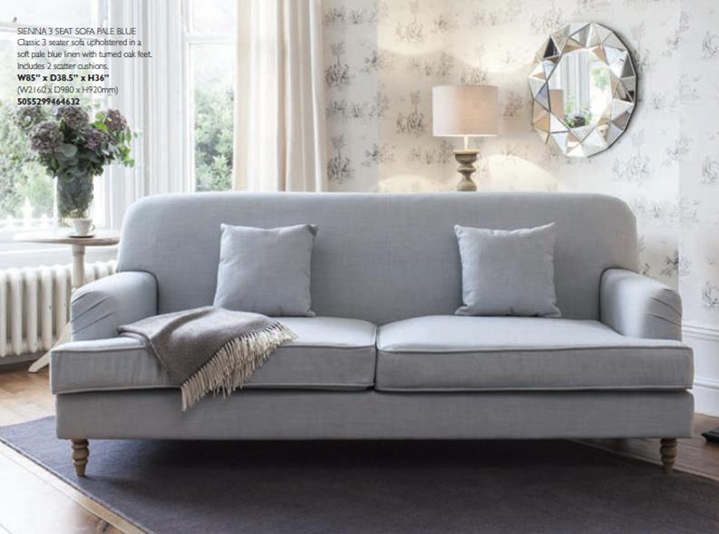 Sienna 3 Seat Sofa Pale Blue 5055299464632